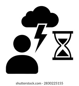 A person experiencing stress with a lightning bolt and hourglass