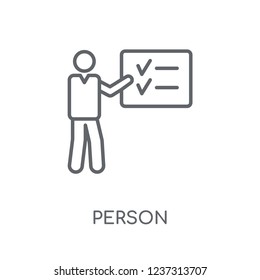 Person explaining strategy linear icon. Modern outline Person explaining strategy logo concept on white background from Business and analytics collection.