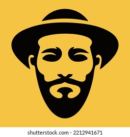 Persönlichkeit Gesicht wie Vektorkunst, die mit schwarzer Textur auf gelbem Hintergrund, mit einfachen Linien und Kurven