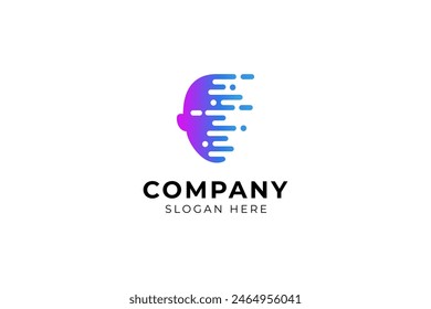 person face logo with fast technology combination modern color gradient design vector illustration concept