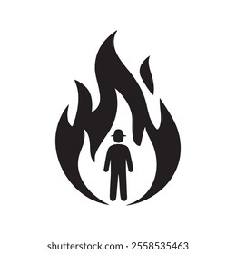 Person Facing Intense Fire, Symbol of Danger or Risk