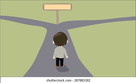 Person facing a two-way road 