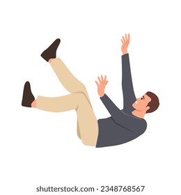 Person falling down from above. Fall of young man. Failure, fiasco, life crisis, tragedy, sudden problems and difficulties concept. Flat vector illustration isolated on white background