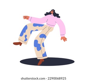 Persona cayendo en un pozo negro. La desafortunada mujer desafortunada cae en un agujero, abismo, trampa. Fracaso, problema, desgracia, crisis, concepto de riesgo. Ilustración vectorial plana aislada en fondo blanco