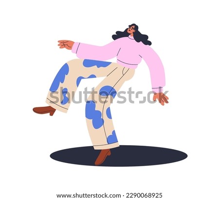 Person falling down into black pit. Unlucky unhappy woman falls in hole, abyss, trap. Failure, problem, misfortune, crisis, risk concept. Flat vector illustration isolated on white background