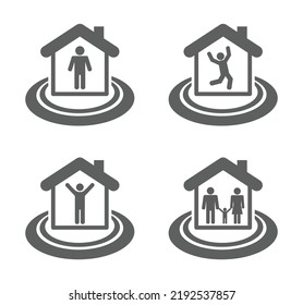 person and family inside house icon set isolated on white background