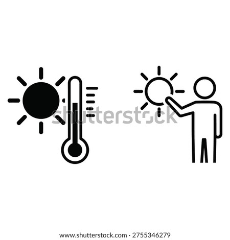 Person feeling hot under the sun with a thermometer showing temperature