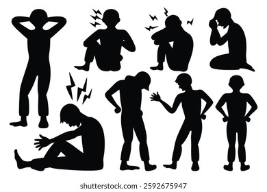 
Person feels pain silhouettes set isolated flat vector illustration on white background.