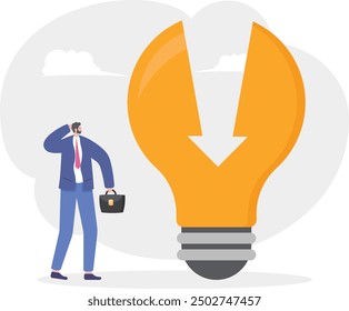 Person fell into the light bulb trap. Business idea trap concept

