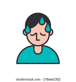 person with fever covid19 symptom line and fill style icon vector illustration design