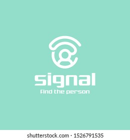 person figure with signal to find and search technology logo icon vector template
