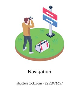 Person finding direction, isometric icon of navigation 