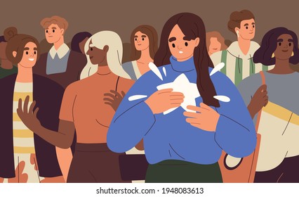 Person finding, realizing and paying attention to unique talents and differences from other people. Psychological concept of human authenticity, otherness and uniqueness. Flat vector illustration