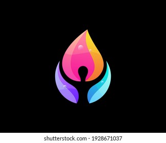 Person fire logotype. Human flame vibrant gradient vector logo.