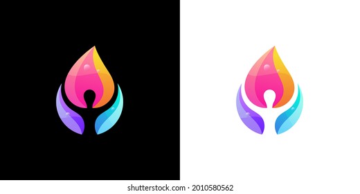 Person fire logotype. Human flame vibrant gradient vector logo.