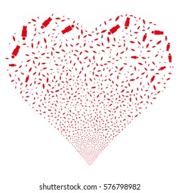 Person fireworks with heart shape. Vector illustration style is flat red iconic symbols on a white background. Object love heart organized from random icons.