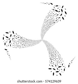 Person fireworks swirl rotation. Vector illustration style is flat black iconic symbols on a white background. Object twirl made from random design elements.