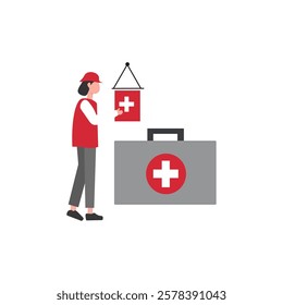 Person with First Aid Kit and Swiss Flag Symbol