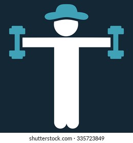 Person Fitness vector icon. Style is bicolor flat symbol, blue and white colors, rounded angles, dark blue background.