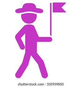 Person Flag Guide vector icon. Style is flat symbol, violet color, rounded angles, white background.