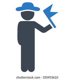 Person With Flag vector icon. Style is bicolor flat symbol, smooth blue colors, rounded angles, white background.