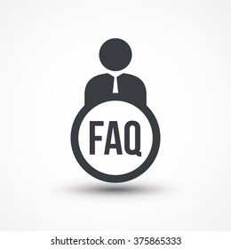 Person flat icon presenting word FAQ 