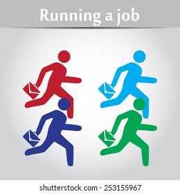 Person flat with a suitcase running on a work vector