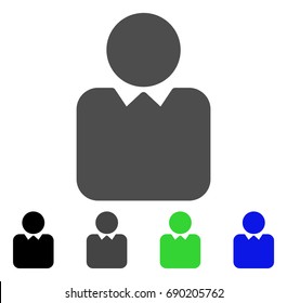 Person flat vector illustration. Colored person, gray, black, blue, green icon variants. Flat icon style for web design.