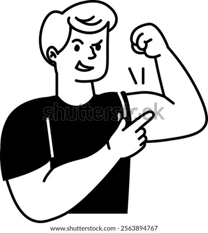 Person flexing biceps and smiling in cartoon style. Vector Illustration.