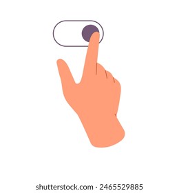 Person flicks right on touchscreen. Tutor of hand gesture for touch screen interface for swipe, slide, switch on or off. Sensor control direction. Flat isolated vector illustration on white background