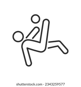 Person in flight scoring the soccer ball, linear icon. Line with editable stroke