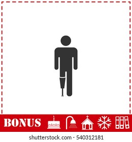 Person with foot prosthesis icon flat. Simple vector symbol and bonus icon