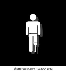 Person with foot prosthesis. White flat simple icon with shadow