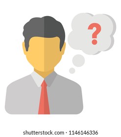 A person in a formal outfit having question mark on his brain depicting thinking person 