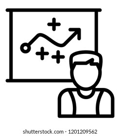 A person in front of game tactics showing icon image of sports analyst 