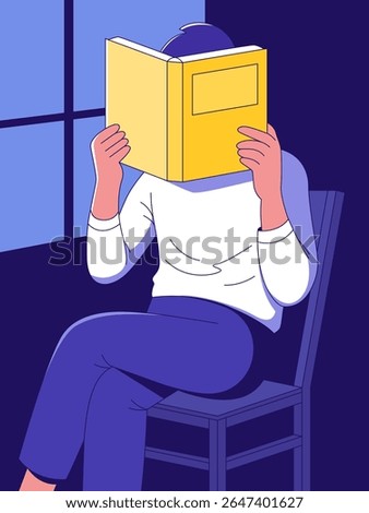 A person fully immersed in the captivating embrace of a book, showcasing the quiet joy and solitude found within the pages, emphasizing focus and attention.