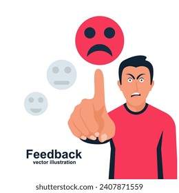 The person gave a bad rating. People give feedback. Dissatisfied customer experience. Unhappy customer with a sad face, and bad review. Vector illustration flat design. Isolated on a white background.