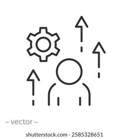 person with gear, self development icon, arrows up, vector illustration eps10