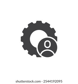 Icono de persona y Vector de engranajes. cartel plano lleno para concepto móvil y Diseño web. Engranaje con icono de glifo de avatar de persona. Configuraciones, símbolo de preferencias del usuario, ilustración del logotipo. Gráficos de Vector