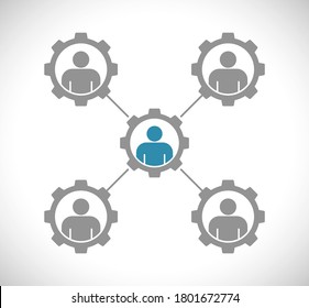 person in gears teamwork with leadership concept icon