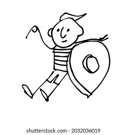 The person gestures to indicate the direction. A hand-drawn cute character. Sketch. Vector illustration