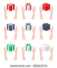 ein Mensch bekommt ein Geschenk. einfache Wohnung auf weißem Hintergrund. Vektorgrafik 