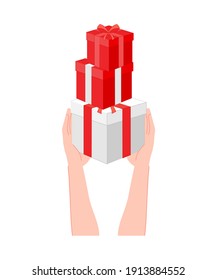 a person gets a gift. simple flat present on white background. vector illustration 