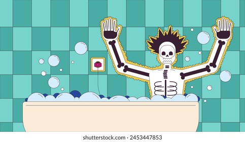 Person getting electrocuted in bathroom cartoon flat illustration. Victim of electric short circuit in bath 2D line character colorful background. Danger at home scene vector storytelling image