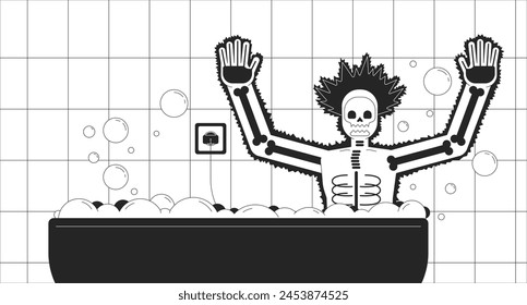 Person getting electrocuted in bathroom cartoon flat illustration. Victim of electric short circuit in bath 2D character monochrome background. Danger at home scene vector storytelling image