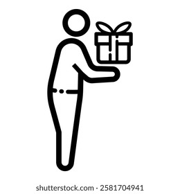 Person With Gift Flat Icon Isolated On White Background