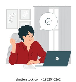 Person, girl, a woman with Online education. A student with a laptop studying on an online course concept illustration