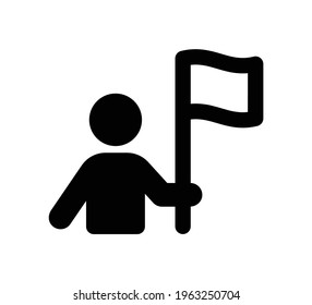 Person Give Up Defeat Surrender With White Flag Icon Vector.