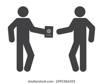 Person give passport document by hands icon