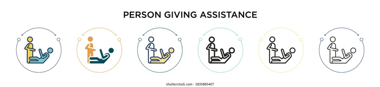 Person giving assistance icon in filled, thin line, outline and stroke style. Vector illustration of two colored and black person giving assistance vector icons designs can be used for mobile, ui,